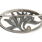 Back view of the Sterling-Silver-Opal-Marcasite-Leaf-Brooch-BRS00126 showing the clasp and construction details against a white background