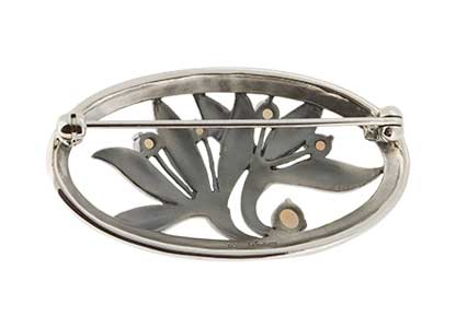 Back view of the Sterling-Silver-Opal-Marcasite-Leaf-Brooch-BRS00126 showing the clasp and construction details against a white background