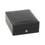 Black leatherette antique style jewellery box pictured closed.