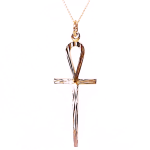 9ct red gold Glastonbury Ankh Egyptian cross Pendant with a hand-engraved sunburst pattern 45mm x15mm with rose gold chain.