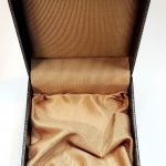 Inside of the Hoxton cufflink box showing light golden brown silk