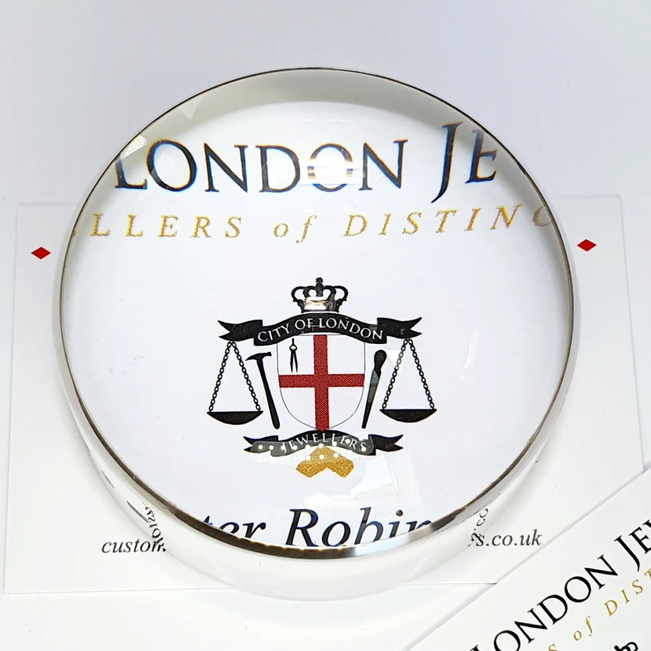 The Glassboro document weight magnifier is pictured from above to show the ten times magnification.