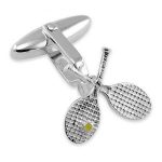 Genuine 925 sterling silver tennis racket with yellow ball cufflinks with double swivel backs