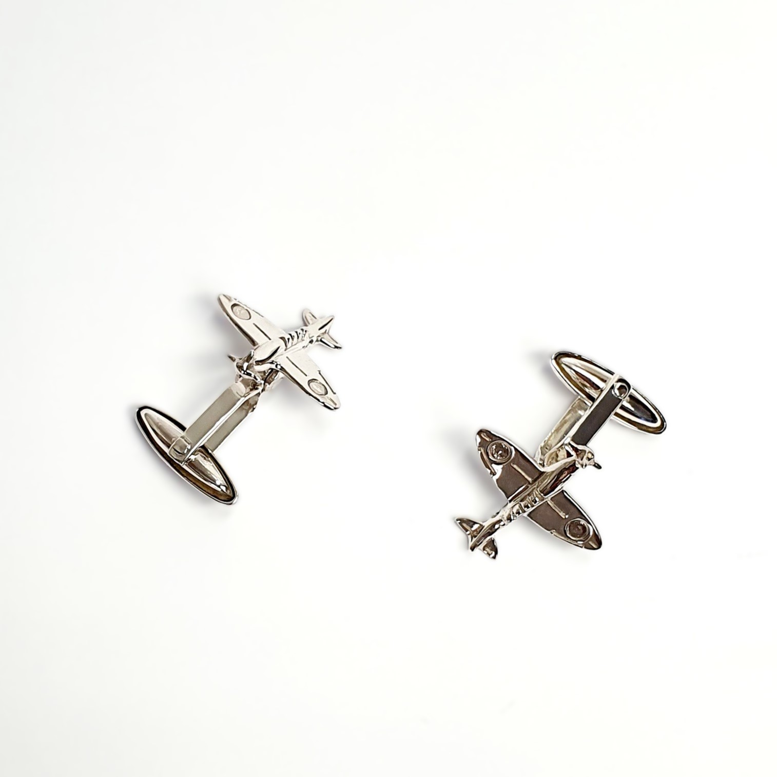 Sterling silver Spitfire cufflinks CK00280 angled view.