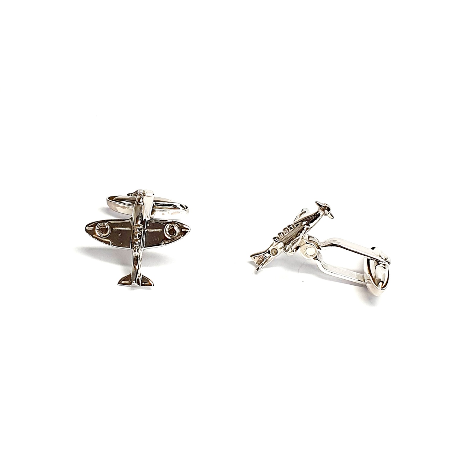 Sterling Silver Spitfire Cufflinks CK00280 facing front and side view.