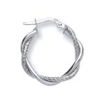 9ct White gold two-strand twisted hoop earrings, one strand plain polished, the other matt finish 20.5mm diameter.