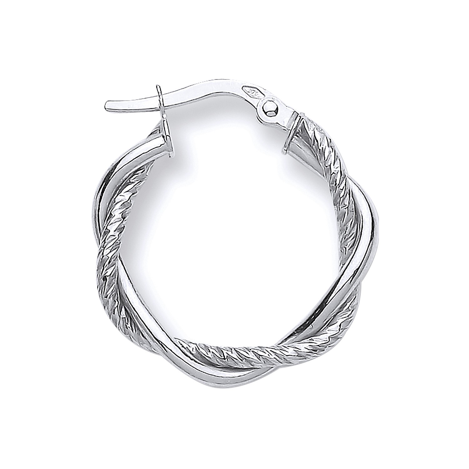 9ct White gold two-strand twisted hoop earrings, one strand plain polished, the other matt finish 20.5mm diameter.
