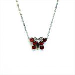 18ct White Gold Red Garnet Butterfly Pendant & Chain Necklace PCA00404