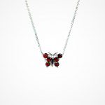 18ct White Gold Red Garnet Butterfly Pendant & Chain Necklace PCA00404