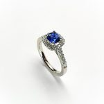 Cushion-Shape-Sapphire-&-Diamond-Platinum-Cluster-Ring-RPT0177