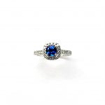 Cushion-Shape-Sapphire-&-Diamond-Platinum-Cluster-Ring-RPT0177