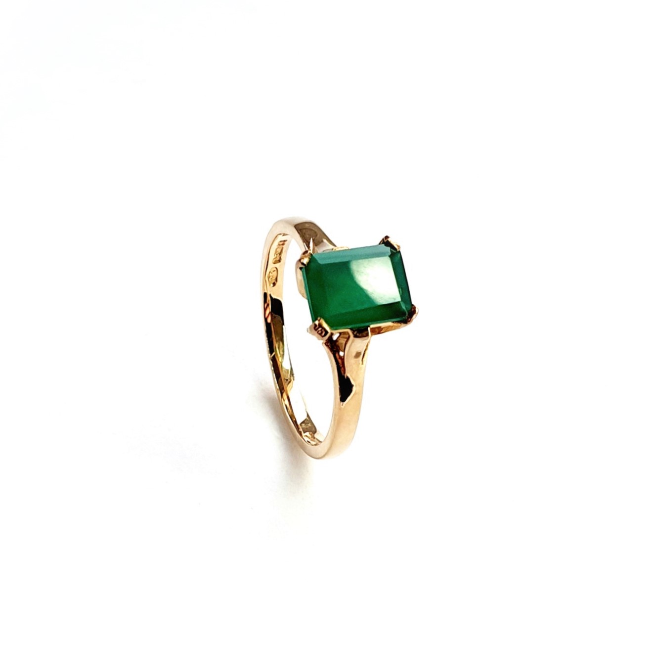 9ct-Yellow-Gold-Emerald-Cut-Green-Agate-Dress-Ring-R0064