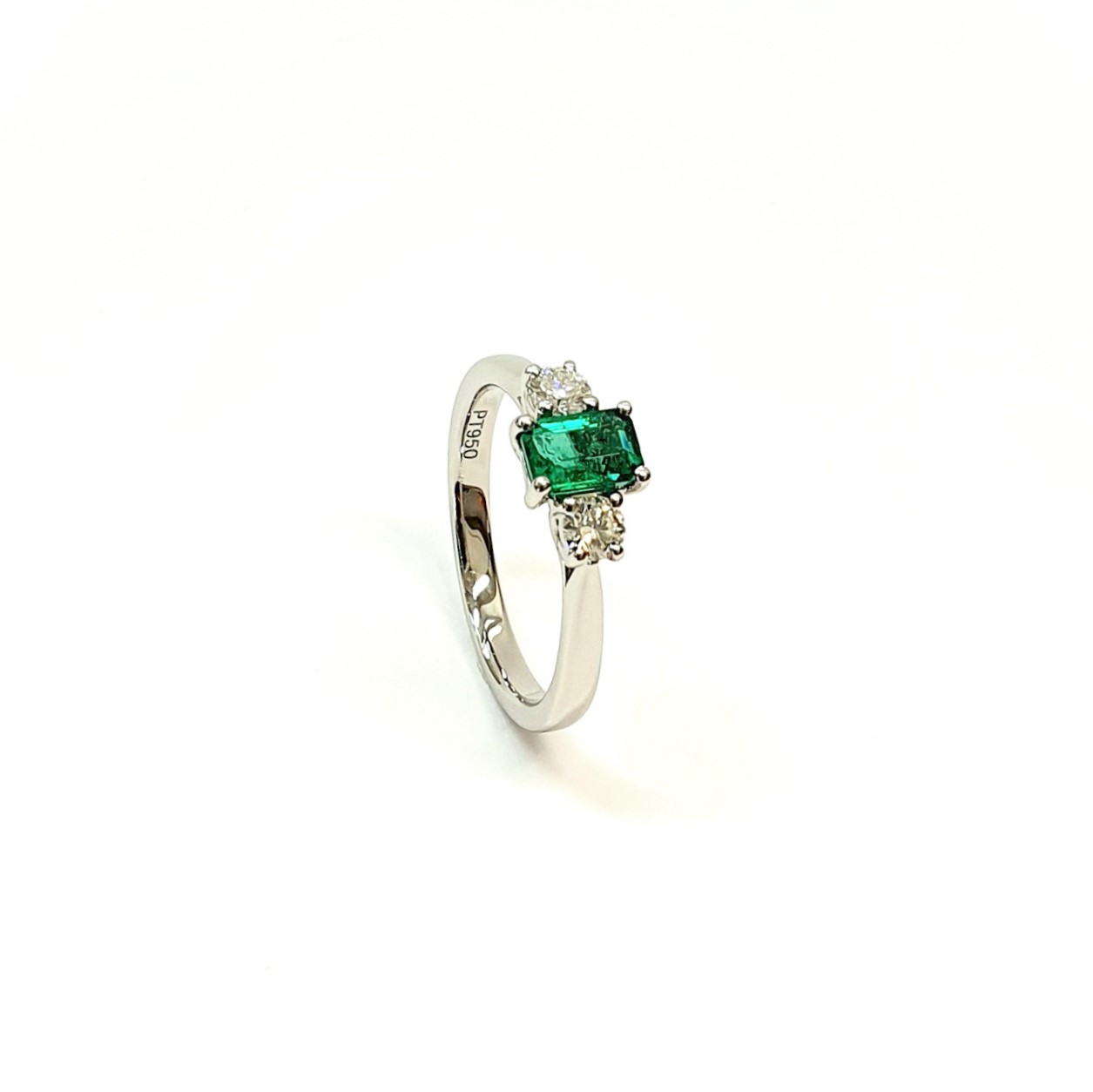 Emerald-&-Diamond-Three-Stone-Platinum-Ring-RPT0176
