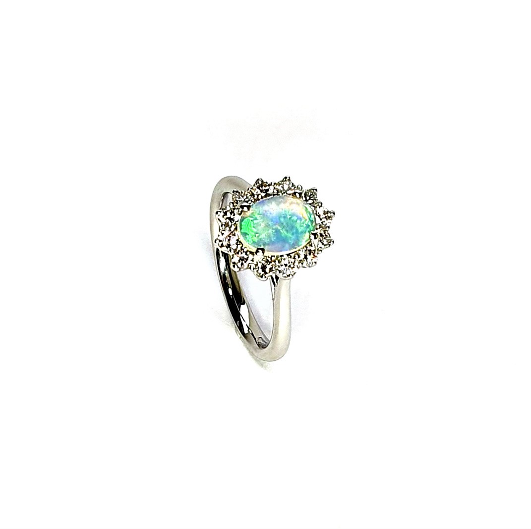 Platinum-Oval-Cluster-Ring-Set-With-One-Oval-Opal-&-Twelve-Round-Diamonds-RPT0181