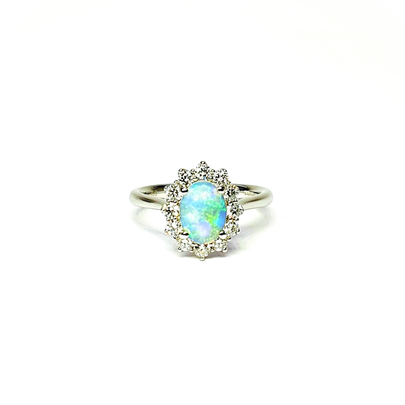 Platinum-Oval-Cluster-Ring-Set-With-One-Oval-Opal-&-Twelve-Round-Diamonds-RPT0181