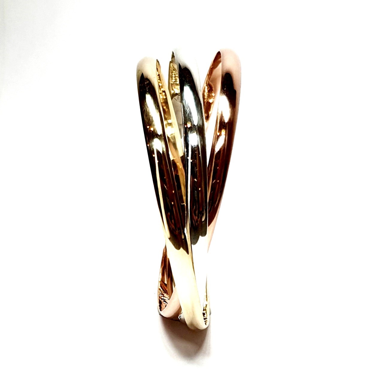 Heavy gold Russian bangle B00053 measurements 65mm inside diameter each band is 4.5mm wide, x 1.5mm thick approximately 38.1 grams.