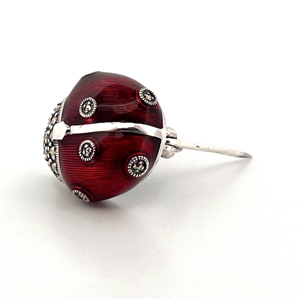 Marcasite-&-Red-Enamelled-Sterling-Silver-Lady-Bird-Brooch-BRS00091