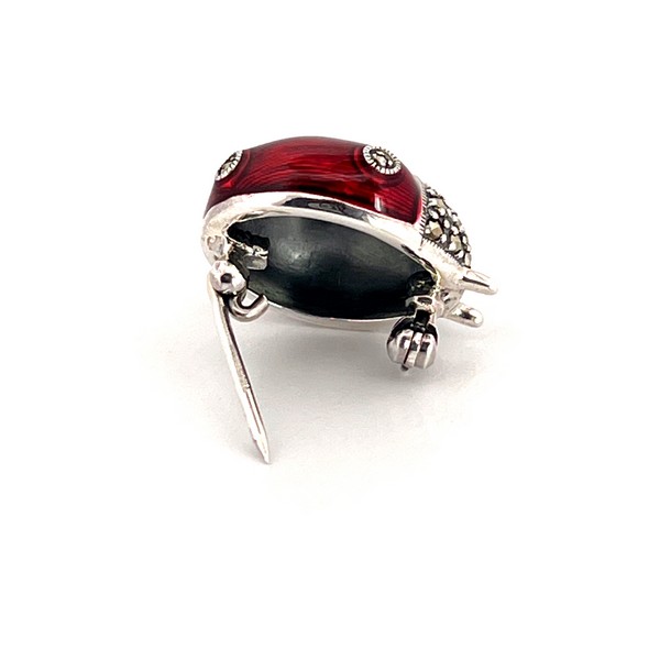 Marcasite-&-Red-Enamelled-Sterling-Silver-Lady-Bird-Brooch-BRS00091