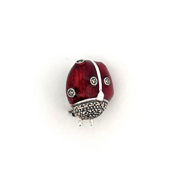 Marcasite-&-Red-Enamelled-Sterling-Silver-Lady-Bird-Brooch-BRS00091