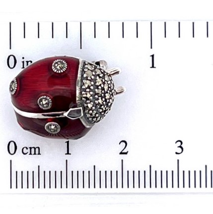 Marcasite-&-Red-Enamelled-Sterling-Silver-Lady-Bird-Brooch-BRS00091