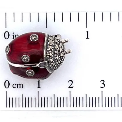Marcasite-&-Red-Enamelled-Sterling-Silver-Lady-Bird-Brooch-BRS00091