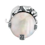 Sterling-Silver-Mother-of-Pearl-Marcasite-&-Emerald-Eye-Panther-Leopard-Brooch-BRS00092