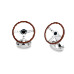 Real-Sterling-Silver-With-Brown-Vitreous-Enamel-Vintage-Steering-Wheel-Cufflinks-CK00289