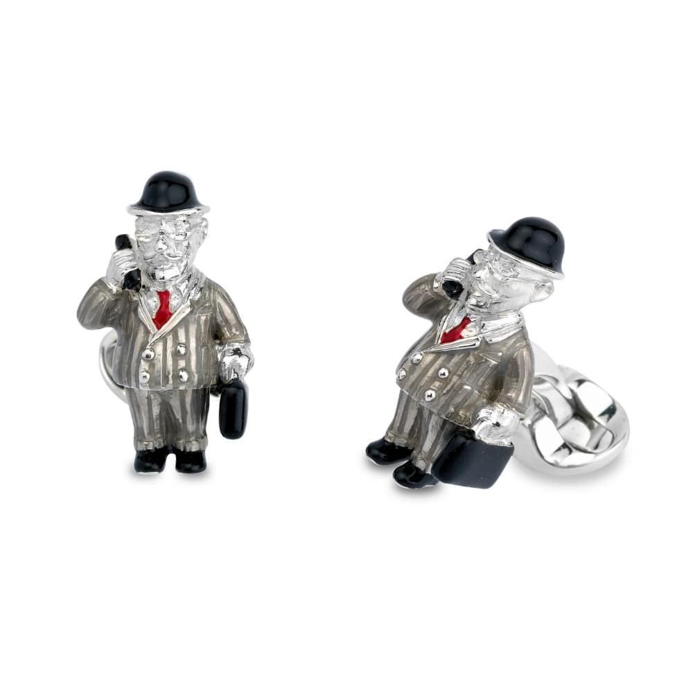 Real-Sterling-Silver-Grey-Enamelled-Suit-&-Red-Tie-Businessman-Cufflink- CK00290