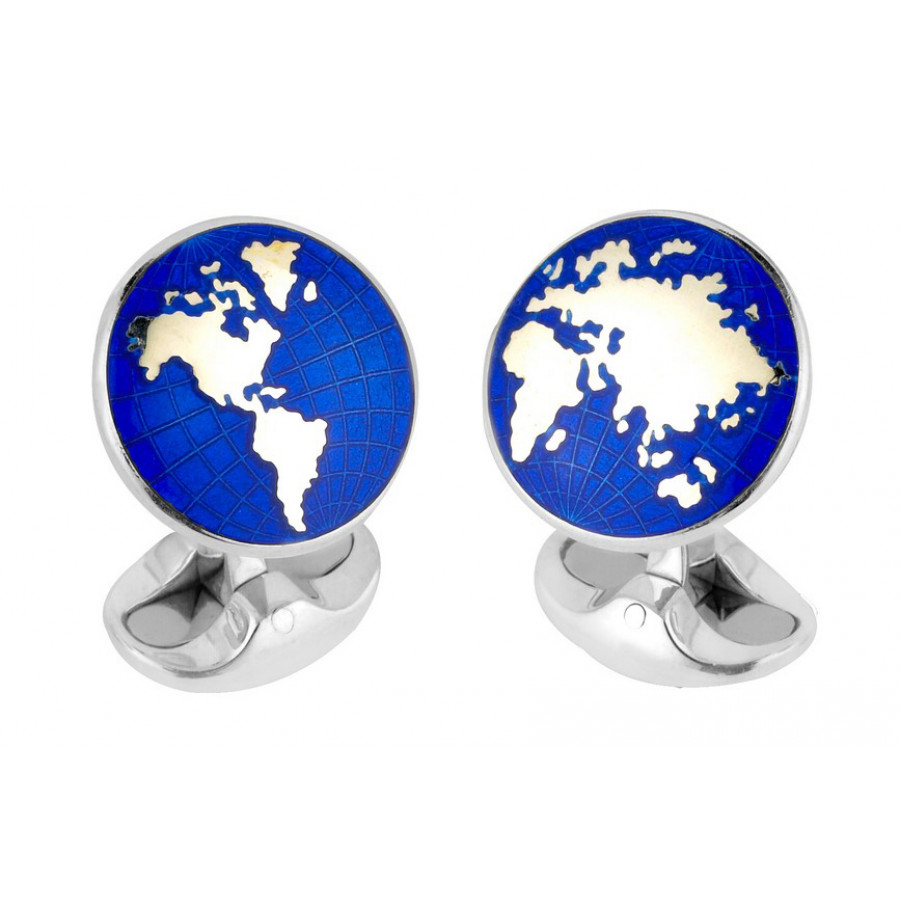 Genuine-Sterling-Silver-Blue-vitreous-Enamel-World-Map-Cufflinks-CK00291