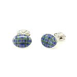  Genuine-Sterling-Silver-With-A-blue-green-And-Purple Tartan-Silver-Enamel-Cufflinks-CK00296