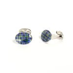  Genuine-Sterling-Silver-With-A-blue-green-And-Purple Tartan-Silver-Enamel-Cufflinks-CK00296