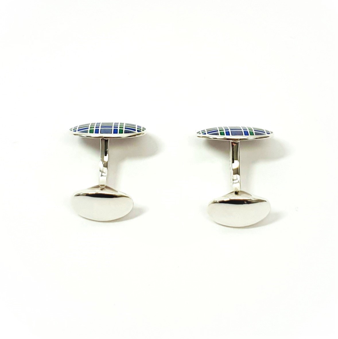  Genuine-Sterling-Silver-With-A-blue-green-And-Purple Tartan-Silver-Enamel-Cufflinks-CK00296