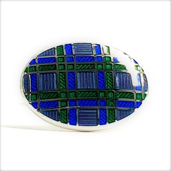  Genuine-Sterling-Silver-With-A-blue-green-And-Purple Tartan-Silver-Enamel-Cufflinks-CK00296