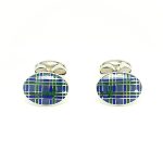  Genuine-Sterling-Silver-With-A-blue-green-And-Purple Tartan-Silver-Enamel-Cufflinks-CK00296