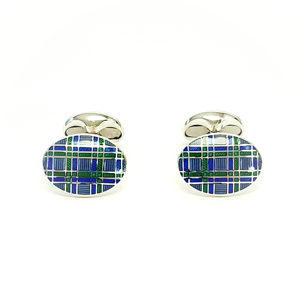  Genuine-Sterling-Silver-With-A-blue-green-And-Purple Tartan-Silver-Enamel-Cufflinks-CK00296