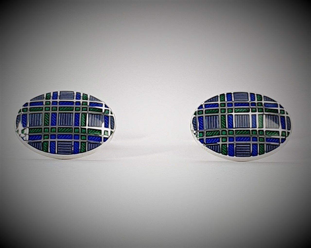  Genuine-Sterling-Silver-With-A-blue-green-And-Purple Tartan-Silver-Enamel-Cufflinks-CK00296