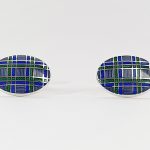  Genuine-Sterling-Silver-With-A-blue-green-And-Purple Tartan-Silver-Enamel-Cufflinks-CK00296
