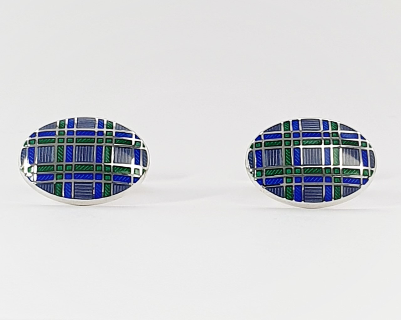  Genuine-Sterling-Silver-With-A-blue-green-And-Purple Tartan-Silver-Enamel-Cufflinks-CK00296