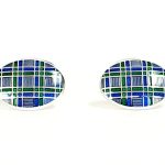  Genuine-Sterling-Silver-With-A-blue-green-And-Purple Tartan-Silver-Enamel-Cufflinks-CK00296