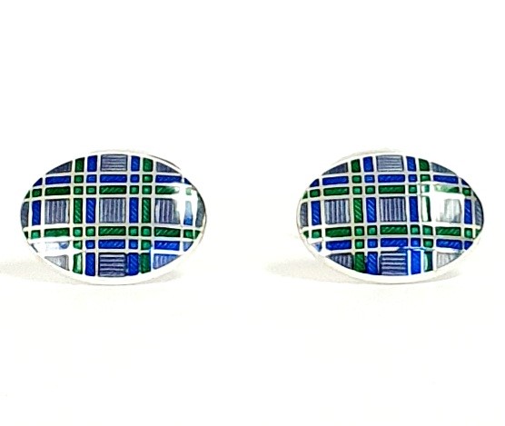  Genuine-Sterling-Silver-With-A-blue-green-And-Purple Tartan-Silver-Enamel-Cufflinks-CK00296