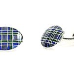  Genuine-Sterling-Silver-With-A-blue-green-And-Purple Tartan-Silver-Enamel-Cufflinks-CK00296