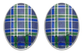  Genuine-Sterling-Silver-With-A-blue-green-And-Purple Tartan-Silver-Enamel-Cufflinks-CK00296