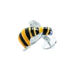 Close-up of silver bee pin featuring vitreous enamel detailing and fine craftsmanship, part of the Beeston collection by City of London Jewellers.