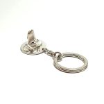 Genuine 925 silver key ring with the face of a Dachshund dog with blue sapphire eyes.