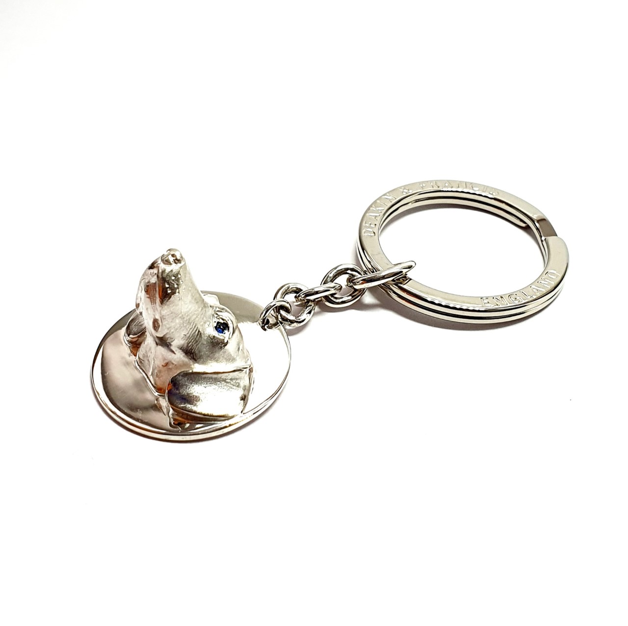 Sterling-Silver-Dachshund-Keyring-Fob-with- Sapphire-Eyes-KF00025