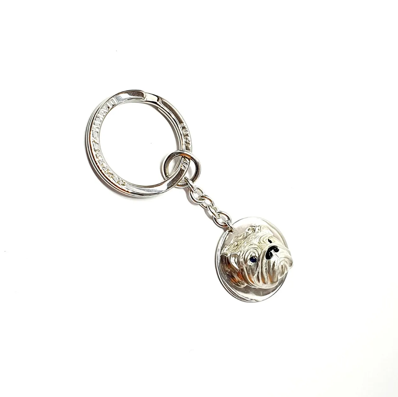 Sterling-Silver-Bull-Dog-Keyring-With-Sapphire-Eyes-KF00027