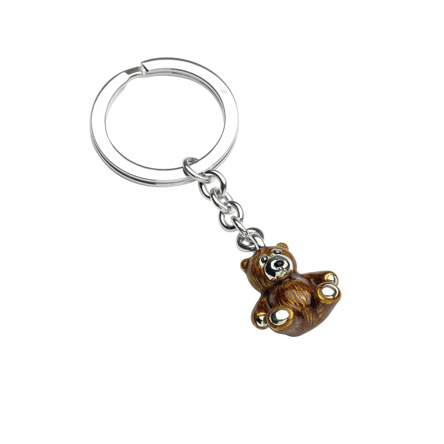 Deakin-&-Francis-Brown-Enamelled-Sterling-Silver-Teddy-Bear-Keyring-Fob-KF00035