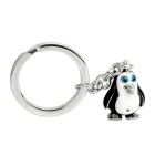 Hallmarked sterling silver with black & white enamelled head & body with polished silver beak & feet with a silver split ring for attaching to your key ring.