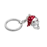 Bold & Premium: Handcrafted in the UK from solid sterling silver, this luxury skull keyring features a hand-enamelled red and white bandana and striking red popping eyes.