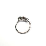 "18ct White Gold Sapphire, Ruby, Emerald & Diamond Three-Cluster Ring: Mesmerizing beauty with vibrant gemstones, exquisite craftsmanship, elegant crossover wave shank, and unmatched quality."